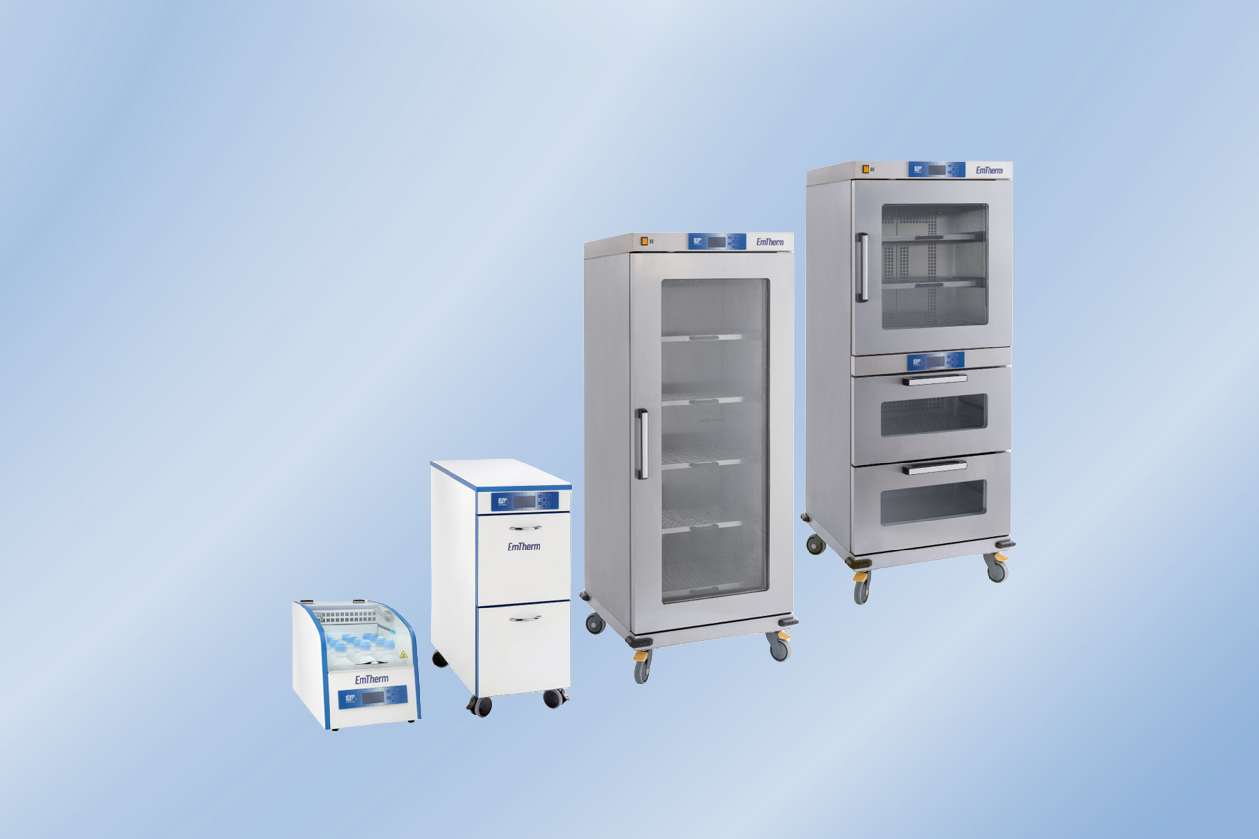 Em-Med bietet mobile Wärmeschränke vom Tischgerät bis zur großen EmTherm-3D-Serie mit UVC-Desinfektion.